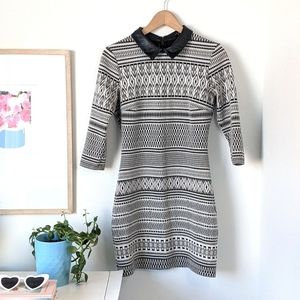 abstract geometric print off-white & black dress